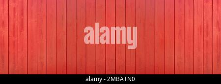 Red painted panoramic wooden wall made of vertical boards Stock Photo