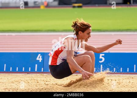 Neda Bahi competing in the 2017 World Para Athletics Championships long jump T37 in the Olympic Stadium, London, UK. Tunisian para athlete Stock Photo