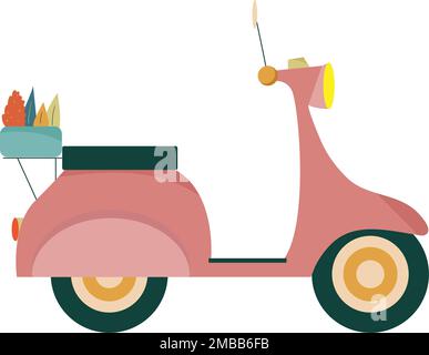 Scooter icon with flowers. flat style Stock Vector