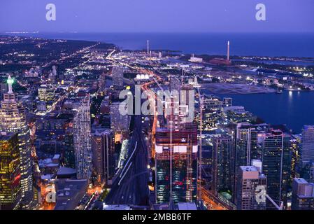 Toronto, On, Canada - October 7, 2019: View at the center of Toronto during sunset time. Photo taken from the top of CN Tower. Stock Photo