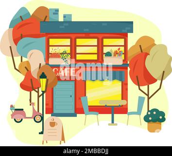 Cafe in the city. Street restaurant.Flat design Stock Vector