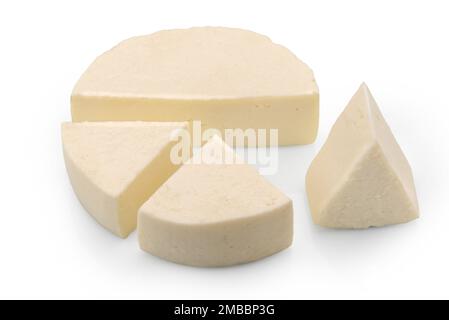 White italian fresh cheese called primo sale, sliced shape isolated on white with clipping path included Stock Photo