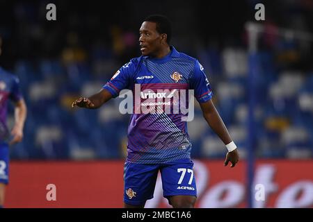 NAPLES, ITALY - JANUARY, 17: David Okereke of US Cremonese in action during the Coppa Italia round between SSC Napoli and US Cremonese at Stadio Diego Stock Photo