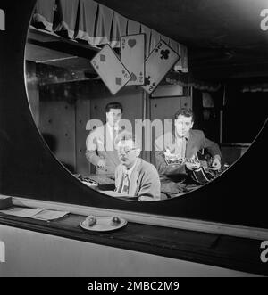 Portrait of Terry Gibbs, Harry Biss, and Bill (Buddy) De Arango, Three Deuces, New York, N.Y., ca. June 1947. Stock Photo