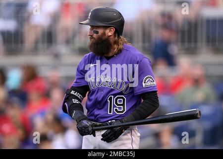 Colorado Rockies' Charlie Blackmon in action during the first baseball game  of a doubleheader against the Washington Nationals, Saturday, May 28, 2022,  in Washington. (AP Photo/Nick Wass Stock Photo - Alamy