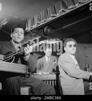 Portrait of Bill (Buddy) De Arango, Terry Gibbs, and Harry Biss, Three Deuces, New York, N.Y., ca. June 1947. Stock Photo