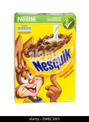 Palma , Spain - April 30, 2016:- closeup of chocolate cereals from nestle brand Stock Photo