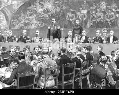 ''The Visit of the French Fleet: The Banquet at the Town Hall, Admiral Gervais Returning Thanks', 1891. From &quot;The Graphic. An Illustrated Weekly Newspaper&quot;, Volume 44. July to December, 1891. Stock Photo