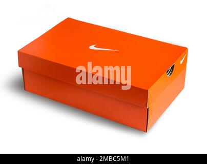 Mallorca, Spain -Mai 10, 2016: Red Nike shoes box isolated on white background Stock Photo
