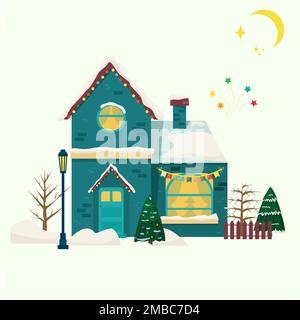 Cozy christmas town city panorama. Winter christmas village Stock Vector