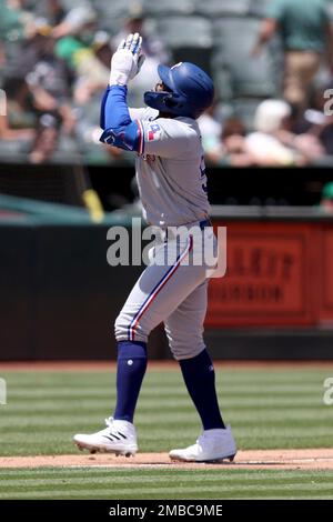 Texas Rangers' Jonah Heim during a baseball game against the Oakland  Athletics in Oakland, Calif., Sunday, May 14, 2023. (AP Photo/Jeff Chiu  Stock Photo - Alamy