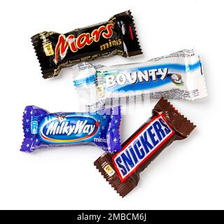 Mars, Bounty, Snickers, Milky Way and Twix chocolate bars, brands of ...