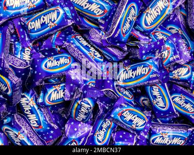 Anapa, Russian Federation - 07 December, 2022: Milky Way wrapper isolated on white. Twix is a chocolate bar made by Mars, Inc., consisting of biscuit Stock Photo