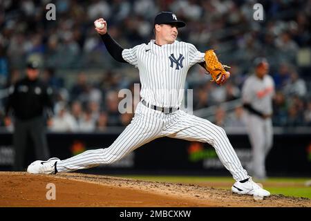 New York Yankees' Ron Marinaccio pitches during the seventh inning in the  second baseball game of a doubleheader against the Chicago White Sox,  Thursday, June 8, 2023, in New York. (AP Photo/Frank