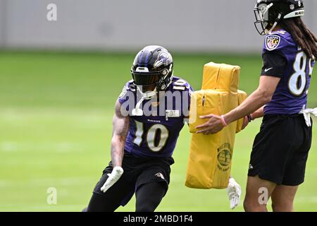 Baltimore Ravens wide receiver Jaylon Moore warms up prior to an