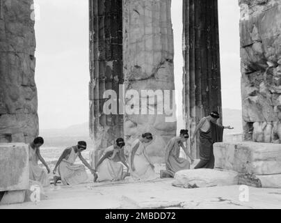 Kanellos dance group at ancient sites in Greece, 1929. Stock Photo