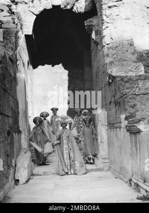 Kanellos dance group at ancient sites in Greece, 1929. Stock Photo