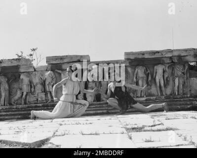 Kanellos dance group at ancient sites in Greece, 1929. Stock Photo