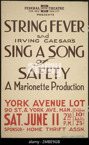 String Fever, New York, [1930s]. The Federal Theatre Project, created by the U.S. Works Progress Administration in 1935, was designed to conserve and develop the skills of theater workers, re-employ them on public relief, and to bring theater to thousands in the United States who had never before seen live theatrical performances. Stock Photo