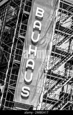 bauhaus school, typical sign under construction, Main building, Dessau, Federal Republic of Germany Stock Photo