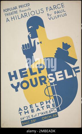 Help Yourself, New York, 1937. The Federal Theatre Project, created by the U.S. Works Progress Administration in 1935, was designed to conserve and develop the skills of theater workers, re-employ them on public relief, and to bring theater to thousands in the United States who had never before seen live theatrical performances. Stock Photo