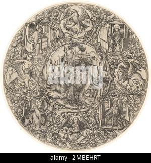 Saint John the Baptist in the Wilderness with the Lamb of God, Surrounded by the Symbols of the Evangelists and the Four Fathers of the Church, 1466. Stock Photo