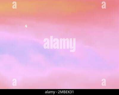 Pastel colored abstract sky with crescent moon. Stock Photo
