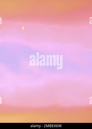 Pastel colored abstract sky with crescent moon. Stock Photo