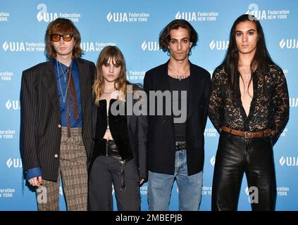 Italian rock band Måneskin, from left, Thomas Raggi, Victoria De ...