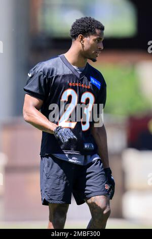 Cincinnati Bengals' Dax Hill participates in a drill during an NFL ...