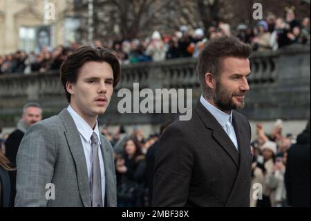 Cruz Beckham and David Beckham attending the Dior Homme Menswear Fall-Winter 2023-2024 show as part of Paris Fashion Week in Paris, France on January 19, 2023. Photo by Aurore Marechal/ABACAPRESS.COM Stock Photo