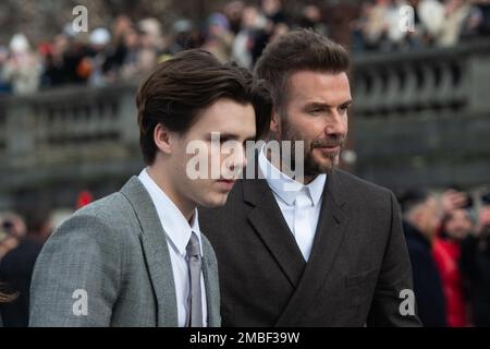 Cruz Beckham and David Beckham attending the Dior Homme Menswear Fall-Winter 2023-2024 show as part of Paris Fashion Week in Paris, France on January 19, 2023. Photo by Aurore Marechal/ABACAPRESS.COM Stock Photo