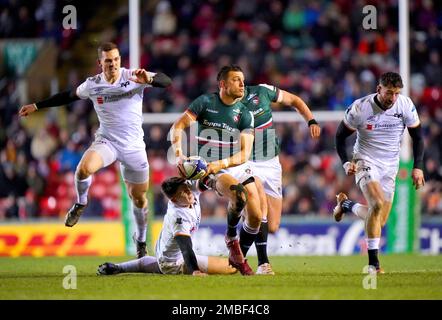 Leicester, UK. 28th Jan, 2023. Handré Pollard of Leicester Tigers during  the Gallagher Premiership match Leicester Tigers vs Northampton Saints at  Mattioli Woods Welford Road, Leicester, United Kingdom, 28th January 2023  (Photo