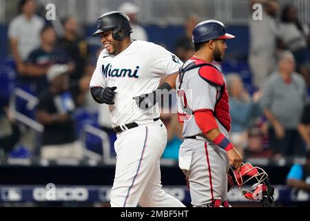 Miami Marlins' Jesus Aguilar plays during the seventh inning of a