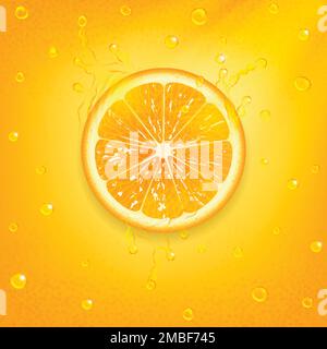 juicy orange  with fresh juice on orange background Stock Vector