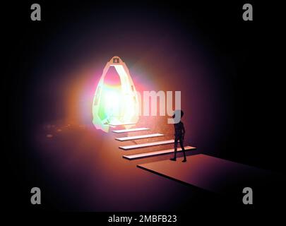 Portal with other worlds, alien spaceship. Door to other dimensions. Contacts with extraterrestrial civilizations. UFO. Alien. Martian. Other worlds Stock Photo