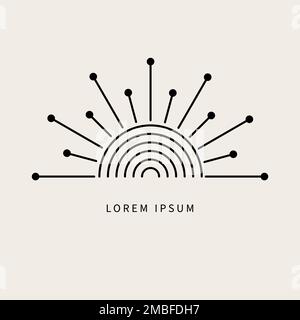 Sun tattoo with rays, geometric boho logo. Vector black and white decorative sun icon Stock Vector