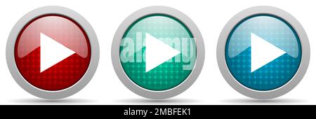 Play vector icon set, glossy web buttons collection Stock Vector