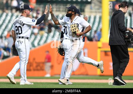 Detroit Tigers' Matt Vierling bats against the San Diego Padres during the  third inning of a baseball game Sunday, July 23, 2023, in Detroit. (AP  Photo/Duane Burleson Stock Photo - Alamy