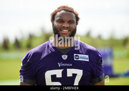 Minnesota Vikings guard Ed Ingram (67) walks off the field during a NFL  football game against the Miami Dolphins, Sunday, Oct.16, 2022 in Miami  Gardens, Fla. (AP Photo/Alex Menendez Stock Photo - Alamy