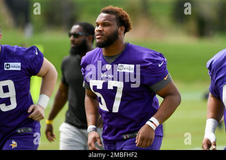 Minnesota Vikings guard Ed Ingram (67) walks off the field during a NFL  football game against the Miami Dolphins, Sunday, Oct.16, 2022 in Miami  Gardens, Fla. (AP Photo/Alex Menendez Stock Photo - Alamy