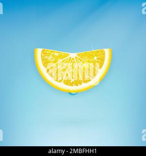slice of juicy lemon on a background of blue water Stock Vector