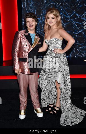 Gaten Matarazzo, left, and girlfriend Elizabeth Yu attend the premiere ...