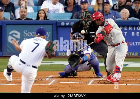 Philadelphia Phillies' Jean Segura celebrates after a home run during a  baseball game, Wednesday, Sept. 7, 2022, in Philadelphia. (AP Photo/Matt  Slocum Stock Photo - Alamy