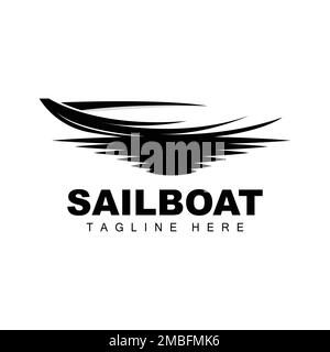 Sailboat Logo,Traditional Asian Boat Vector, Lake Ocean Icon Design, Fishing Boat Stock Vector