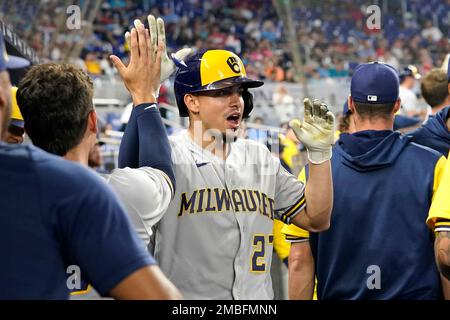 Pittsburgh Pirates' Andrew McCutchen looks out from the dugout before a  baseball game against the Milwaukee Brewers Sunday, Aug. 6, 2023, in  Milwaukee. (AP Photo/Aaron Gash Stock Photo - Alamy