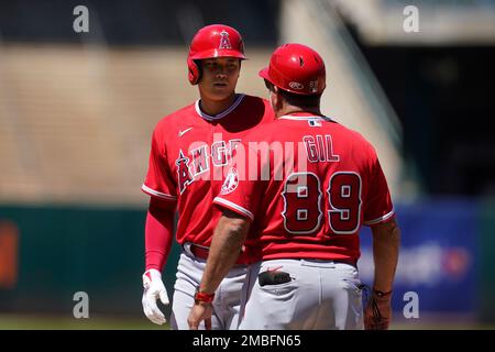 Benji Gil of the Los Angeles Angels before a 2002 MLB season game at Angel  Stadium, in Anaheim, California. (Larry Goren/Four Seam Images via AP  Images Stock Photo - Alamy