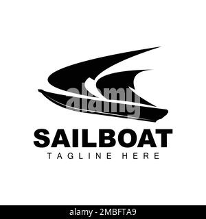 Sailboat Logo,Traditional Asian Boat Vector, Lake Ocean Icon Design, Fishing Boat Stock Vector