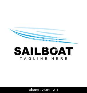 Sailboat Logo,Traditional Asian Boat Vector, Lake Ocean Icon Design, Fishing Boat Stock Vector