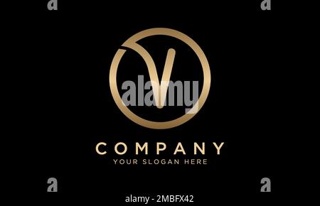 V Letter Logo With Circle Shape. Modern Unique Creative V Logo Design Vector Template. Elegant Identity Design In  Gold Color. Stock Vector